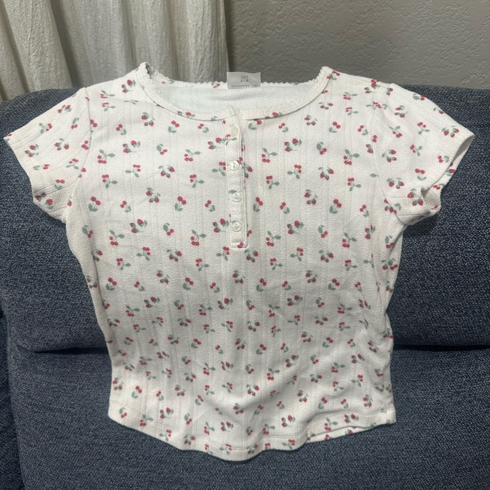 Abercrombie Kids Cherry Print Tee - White and Pink